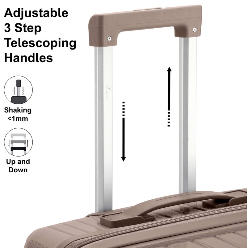 SENATOR Unisex Hard Case Large Checked Luggage Lightweight PP Fashion Trolley Luggage with 360° Degree 4 Twin Wheel and Safe Zippers KH1010 Khaki - Image 3